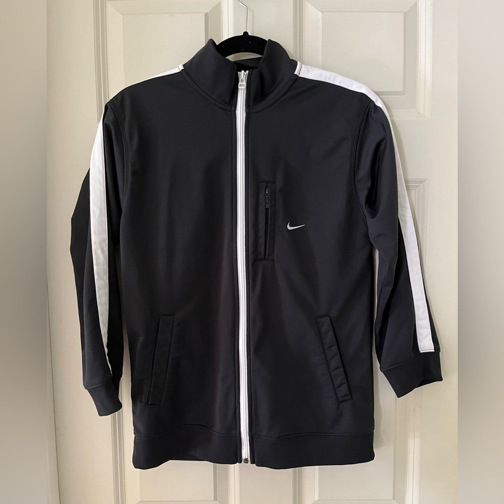 - Y2K kids Nike Black track suit zip up jacket with white arm stripes, retro M